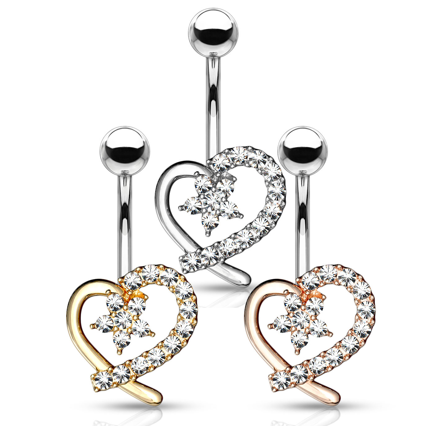 Pretty belly ring with studded heart and stars