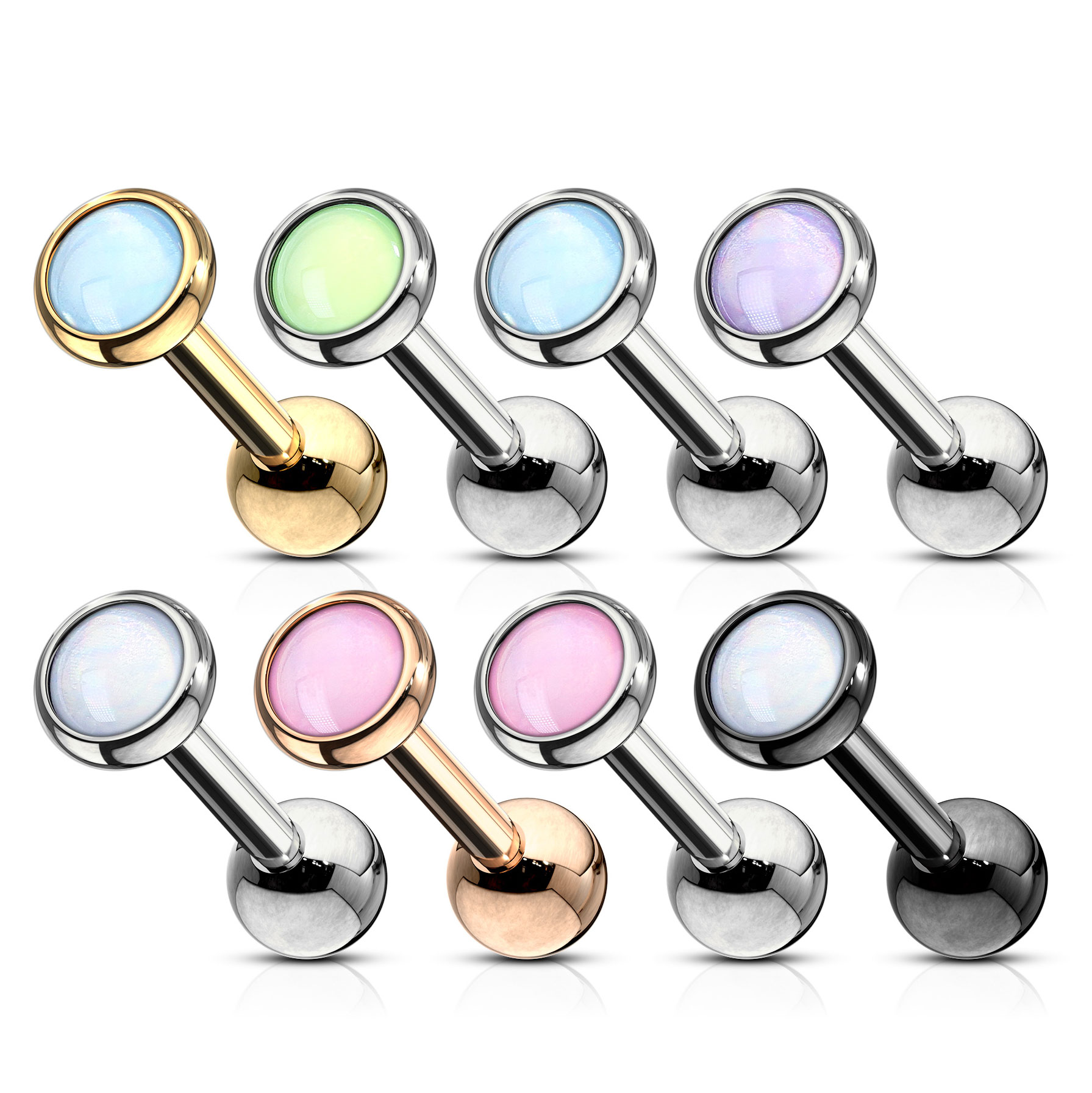 Versatile surgical steel ear piercing with lightreflecting bead