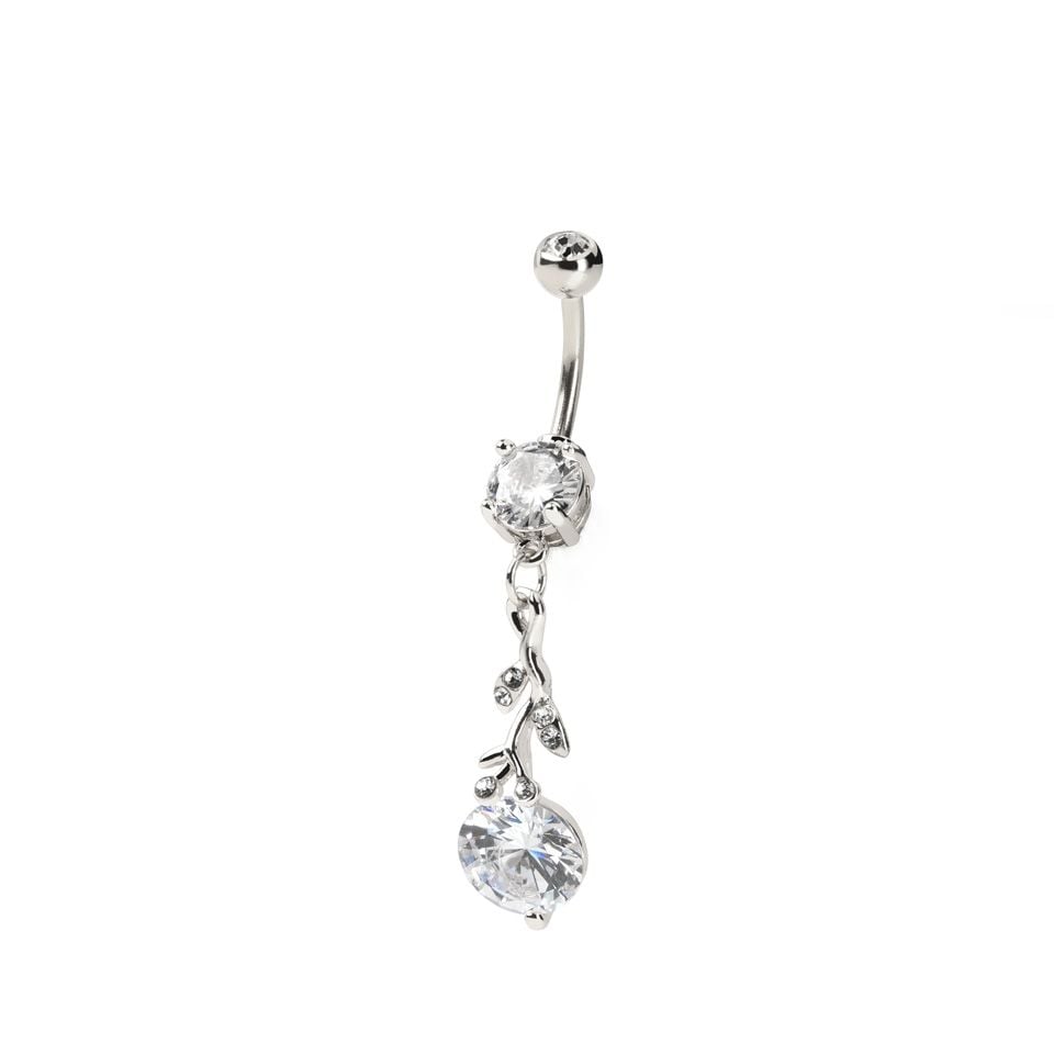 Belly button ring with studded branch dangle and stones
