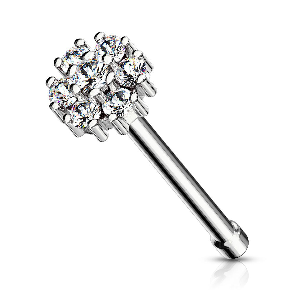 Nose stud with round top and many stones