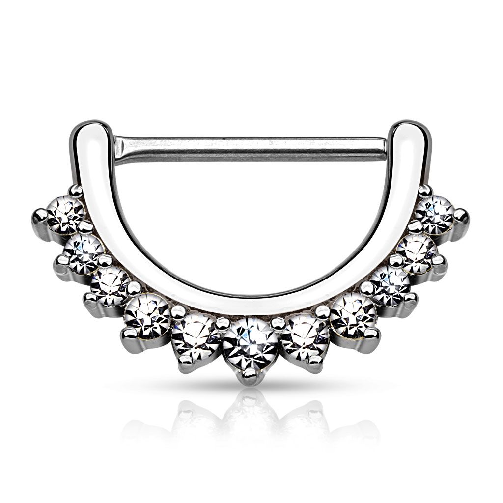 Nipple clicker with jeweled edge in half moon