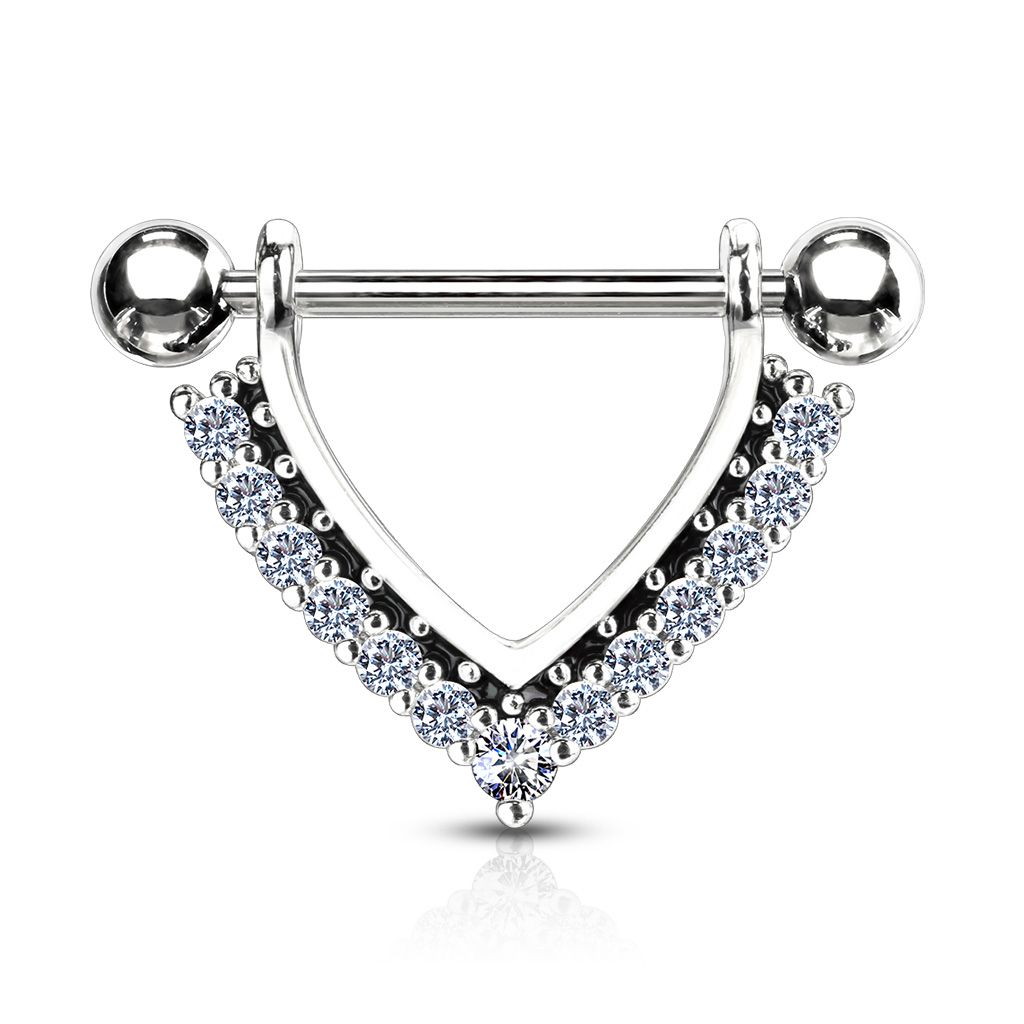 Nipple piercing in V-shape with stones