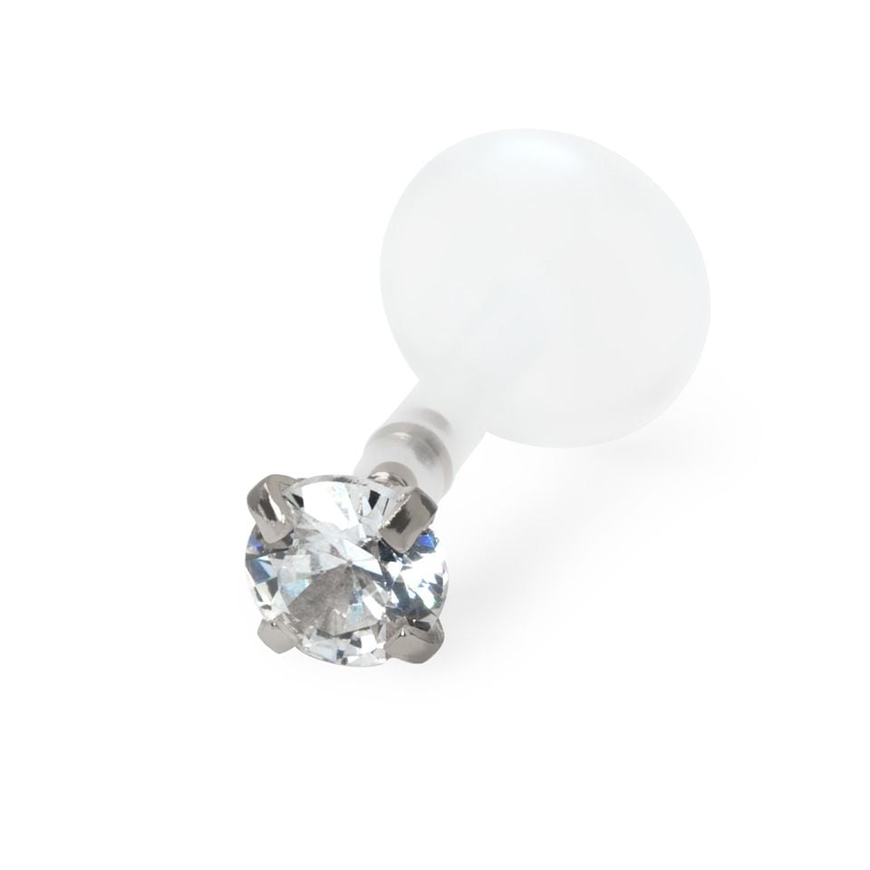 Push-in labret made of PTFE with choice of prong set stone