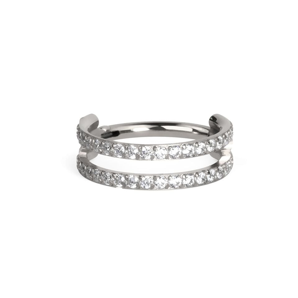 Titanium double ring with stones