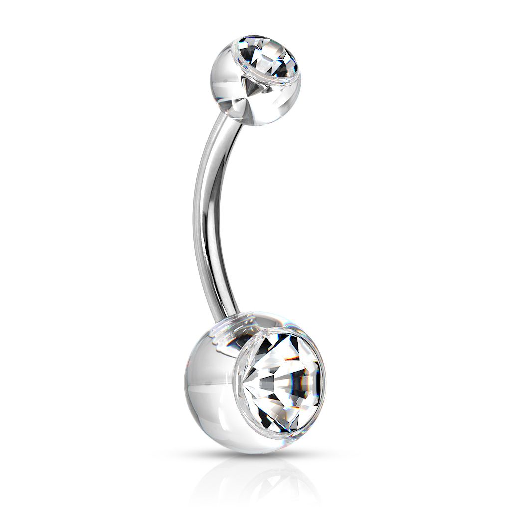 Belly button ring with jeweled acrylic balls