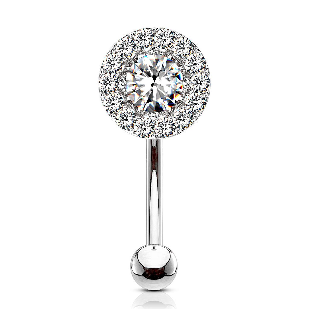 Curved barbell with central gem in a variety of colors