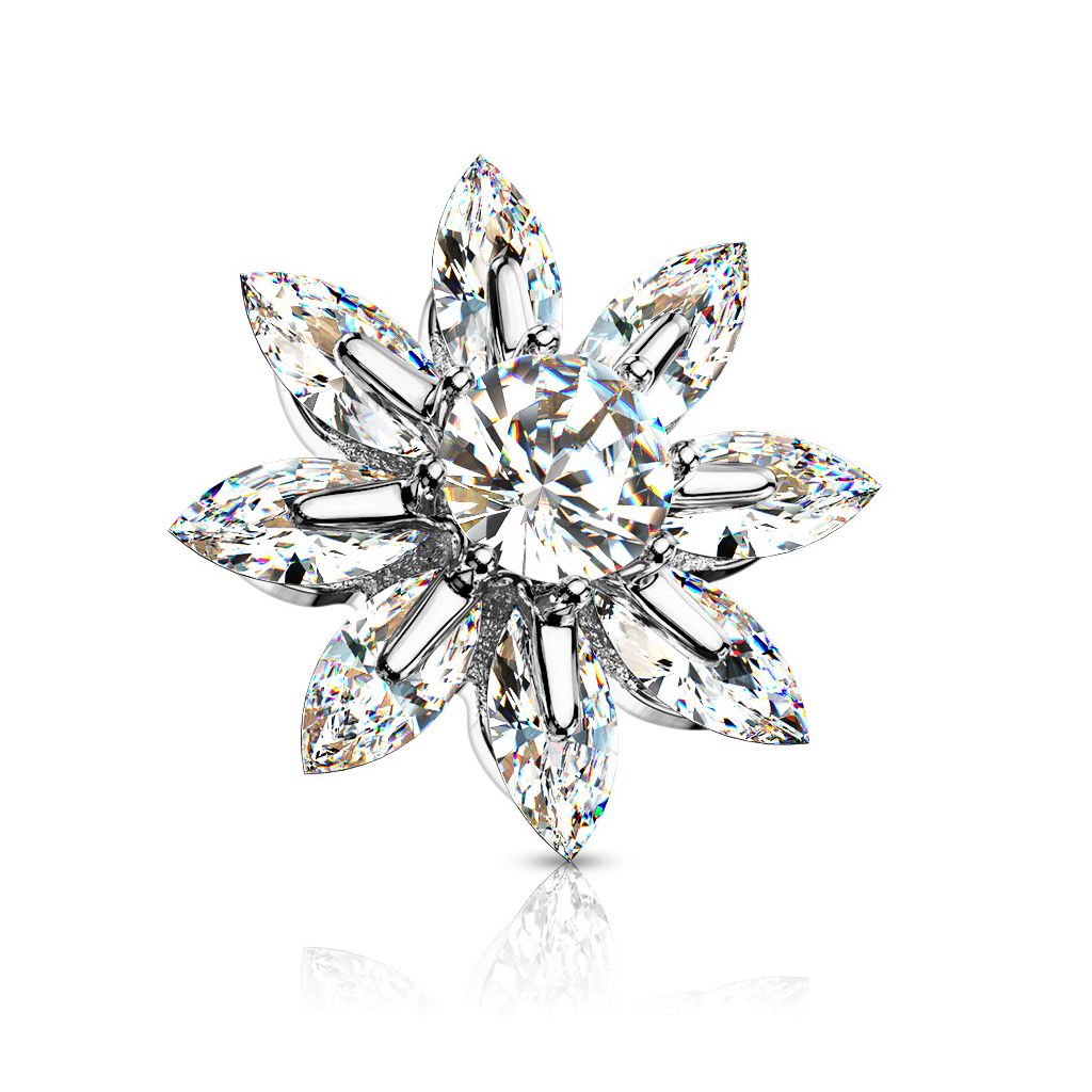 Dermal top with flower of studded petals and large central gem