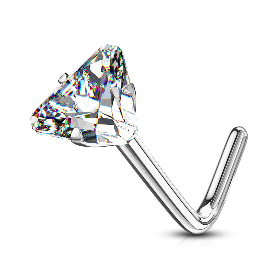 Nose ring made of 14k gold with triangular gem