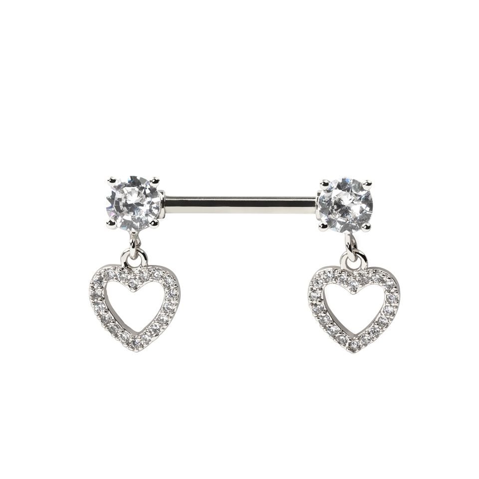 Nipple barbell with heart charms