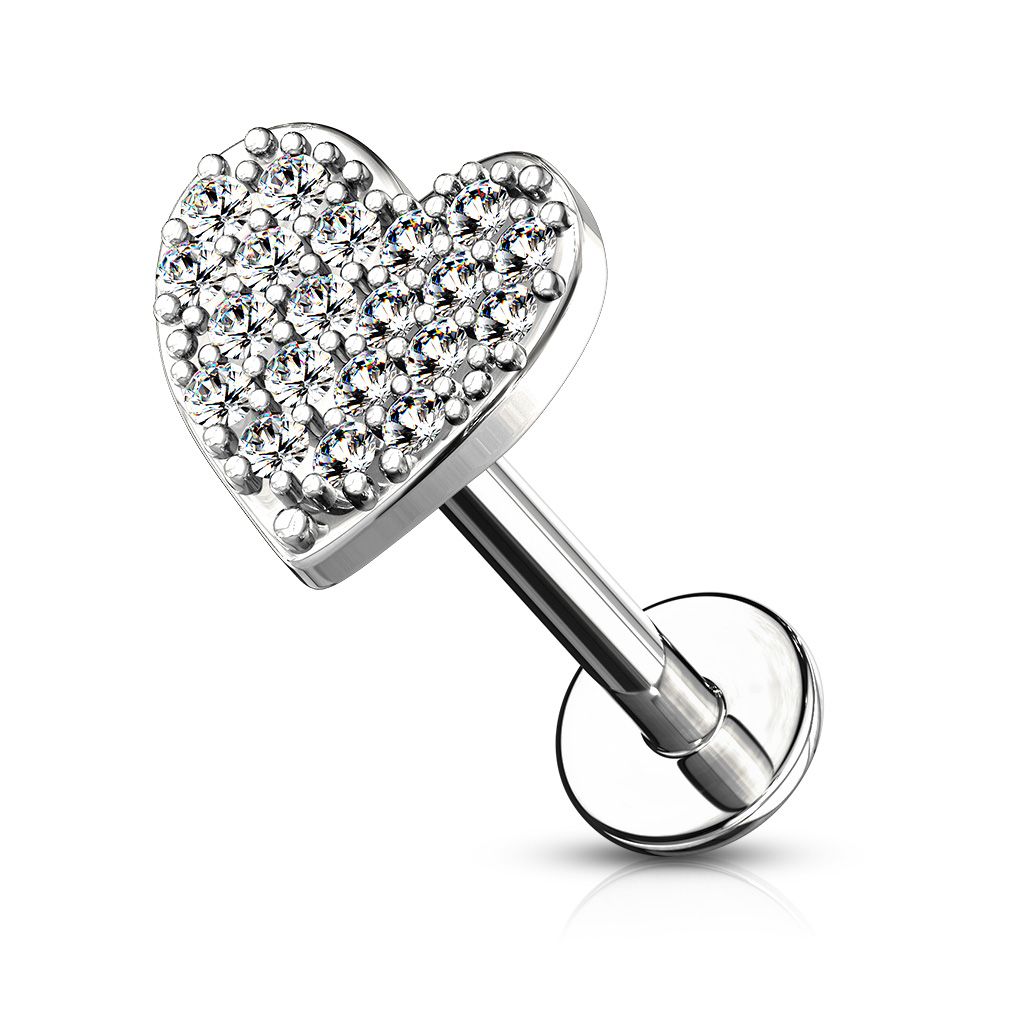 Labret internally threaded with studded heart