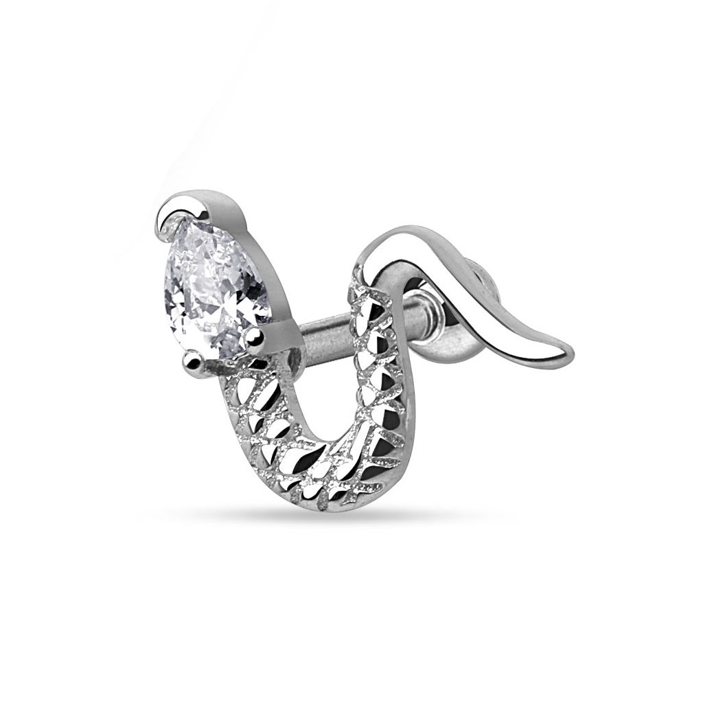 Ear piercing stud with snake
