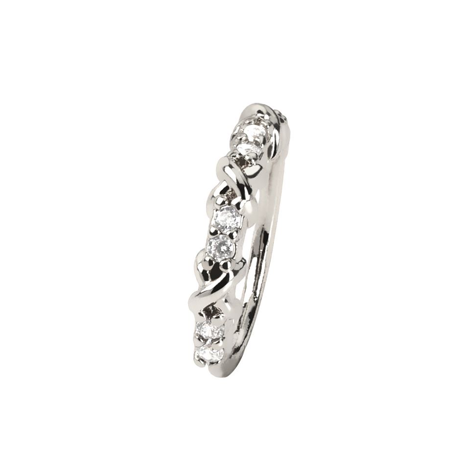 Twist ring with criss-cross design with pavé stones