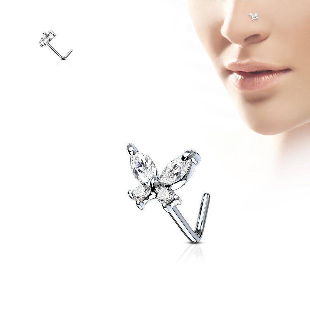 Nose ring with butterfly made of gemstones