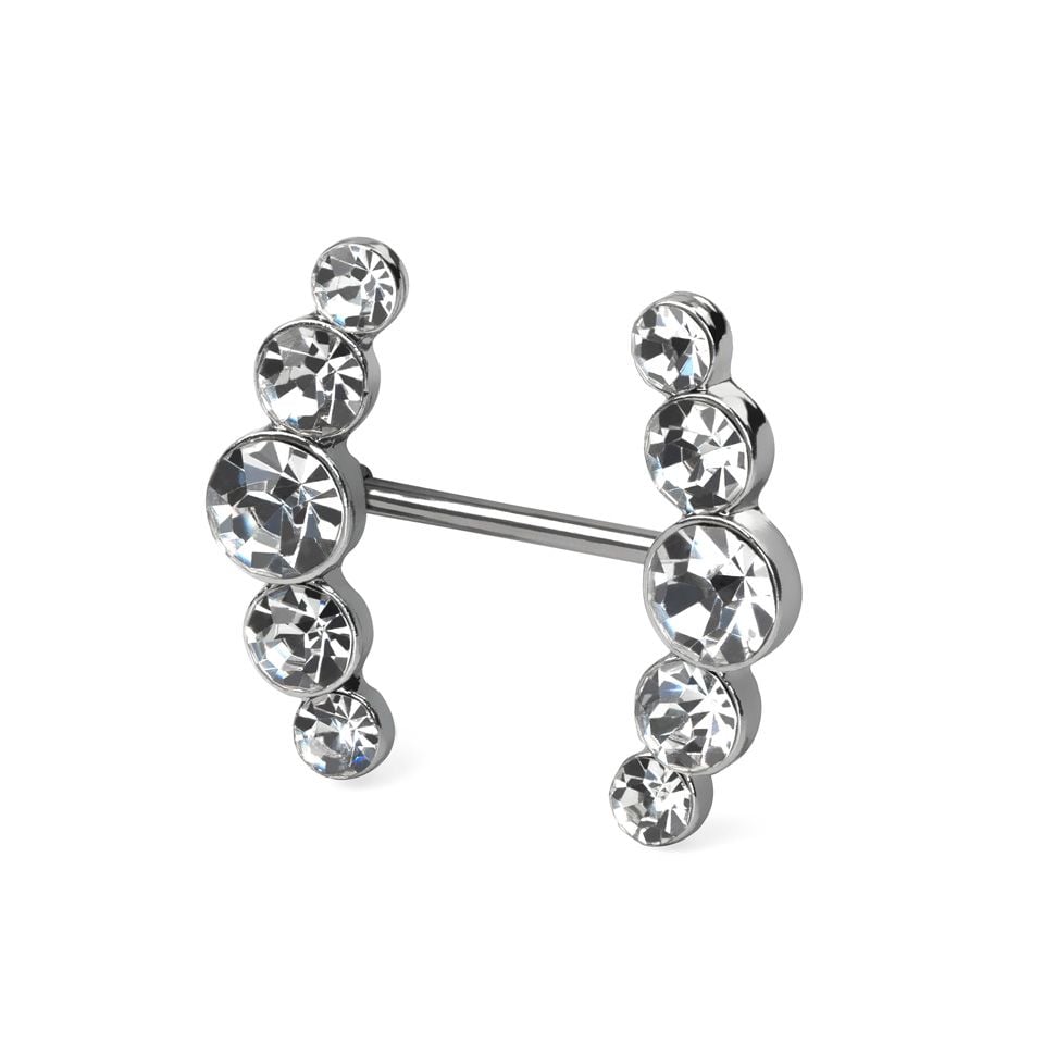 Nipple barbell with curved stone rows