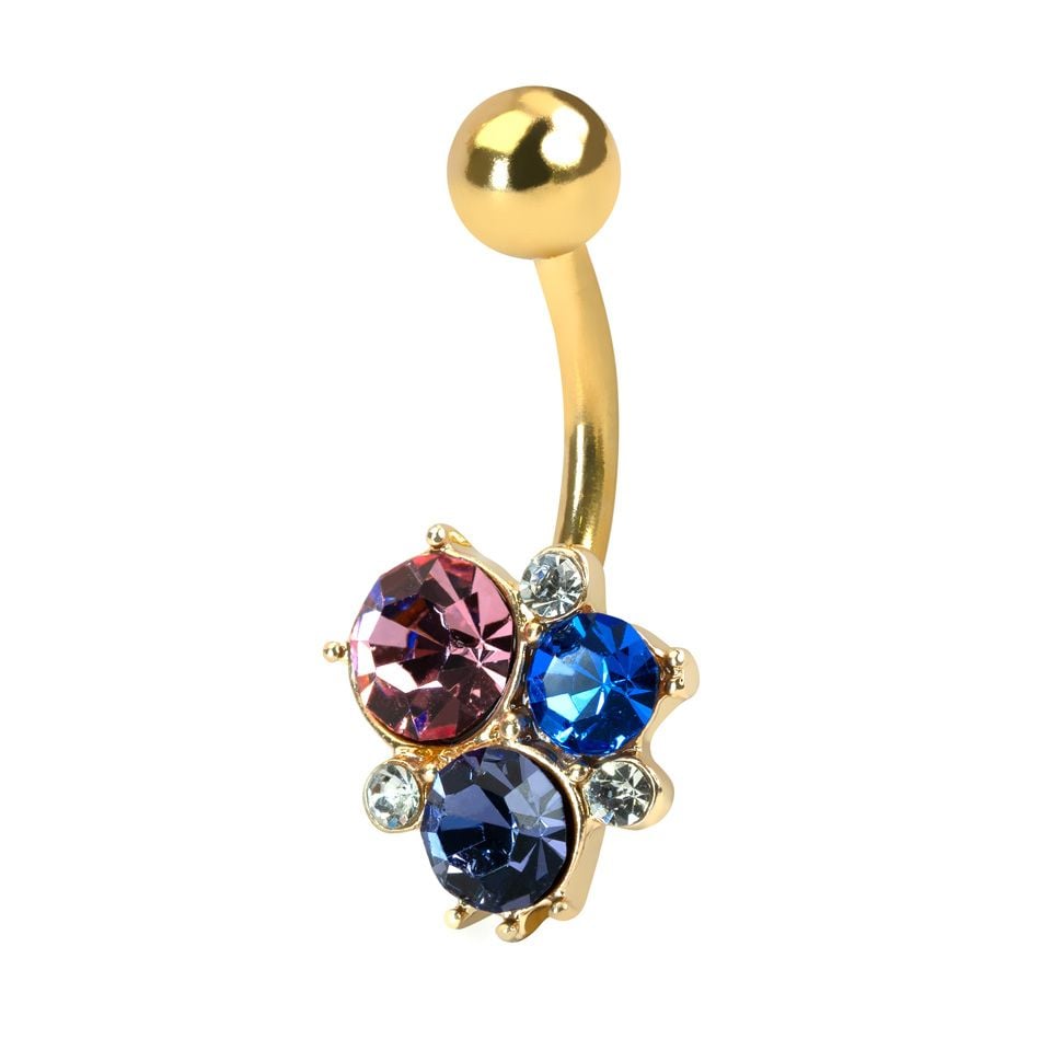 Belly ring with cluster of colorful stones
