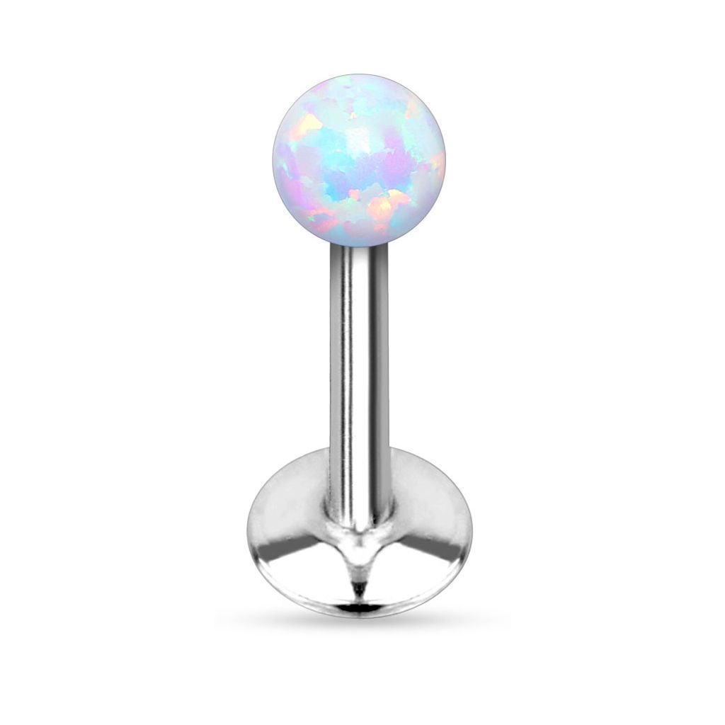 Labret with internally threaded post and opal top ball
