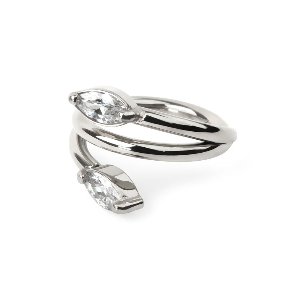 Double effect segment ring with marquise cut stones
