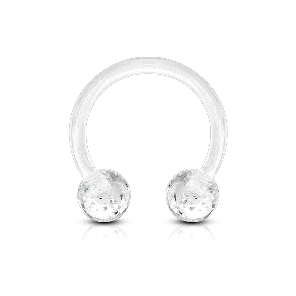 Circular barbell made of acrylic with glitter balls