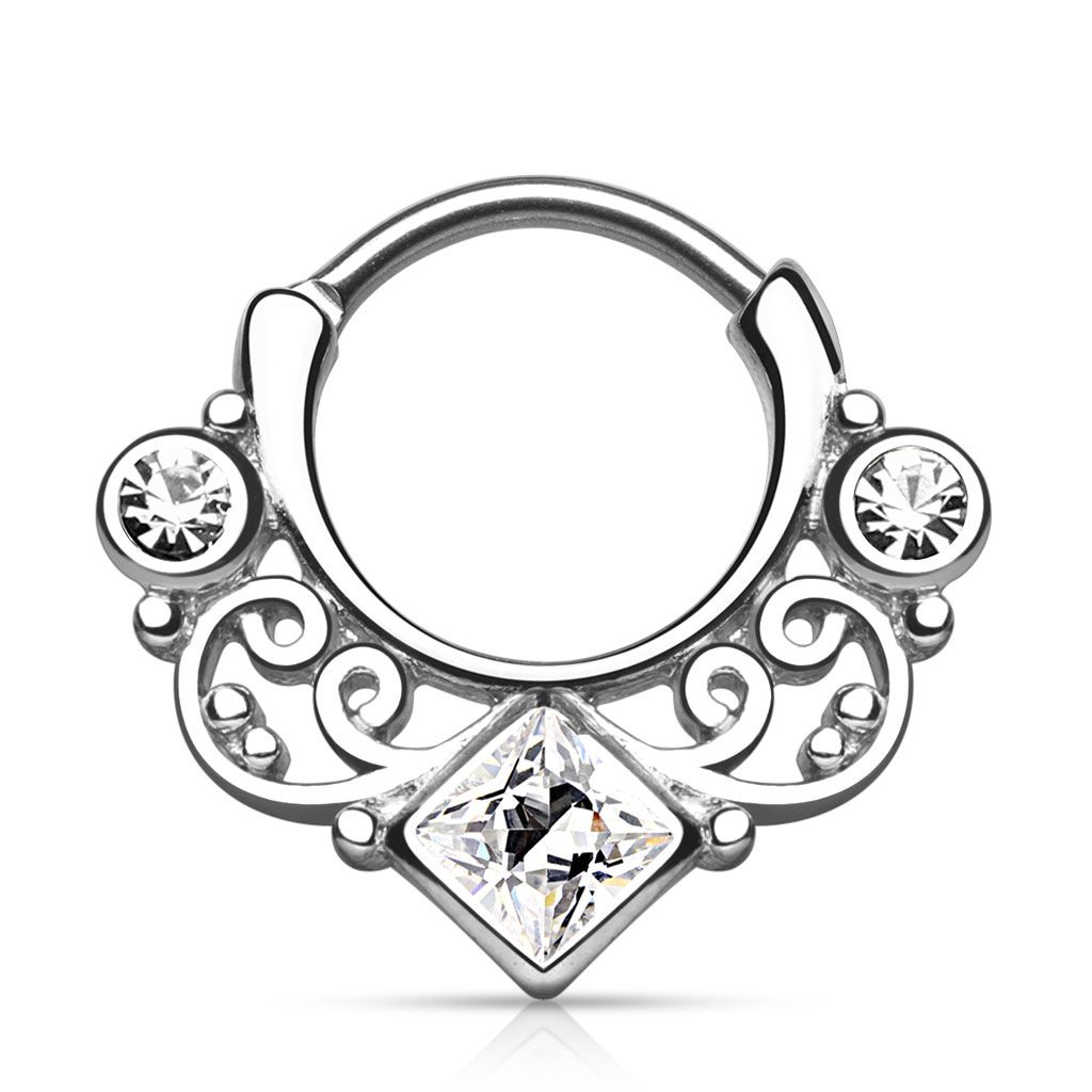 Septum clicker with twists and square stone