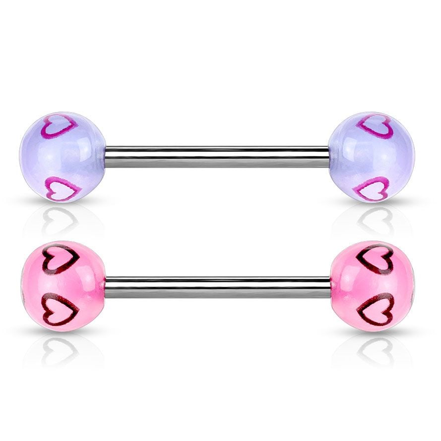 Tongue barbell with small hearts