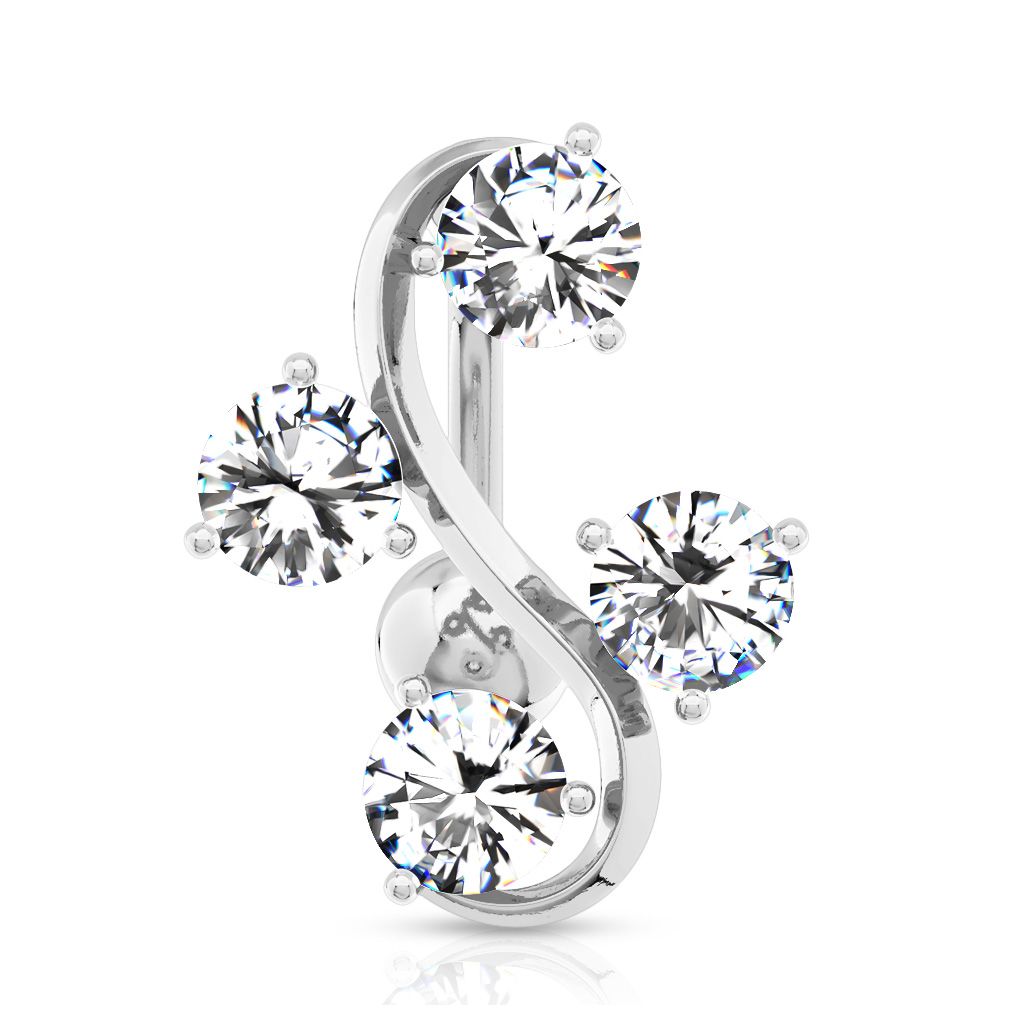 Reverse belly button ring with four staggered stones