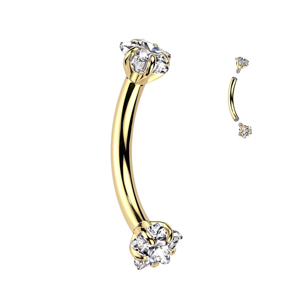 Curved barbell with star shaped CZ stones in titanium