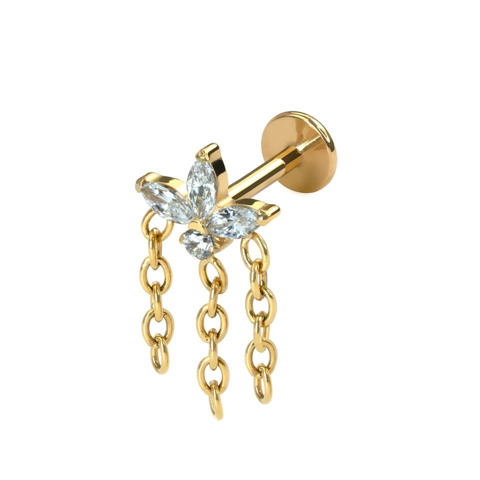 Flower labret in titanium with chains
