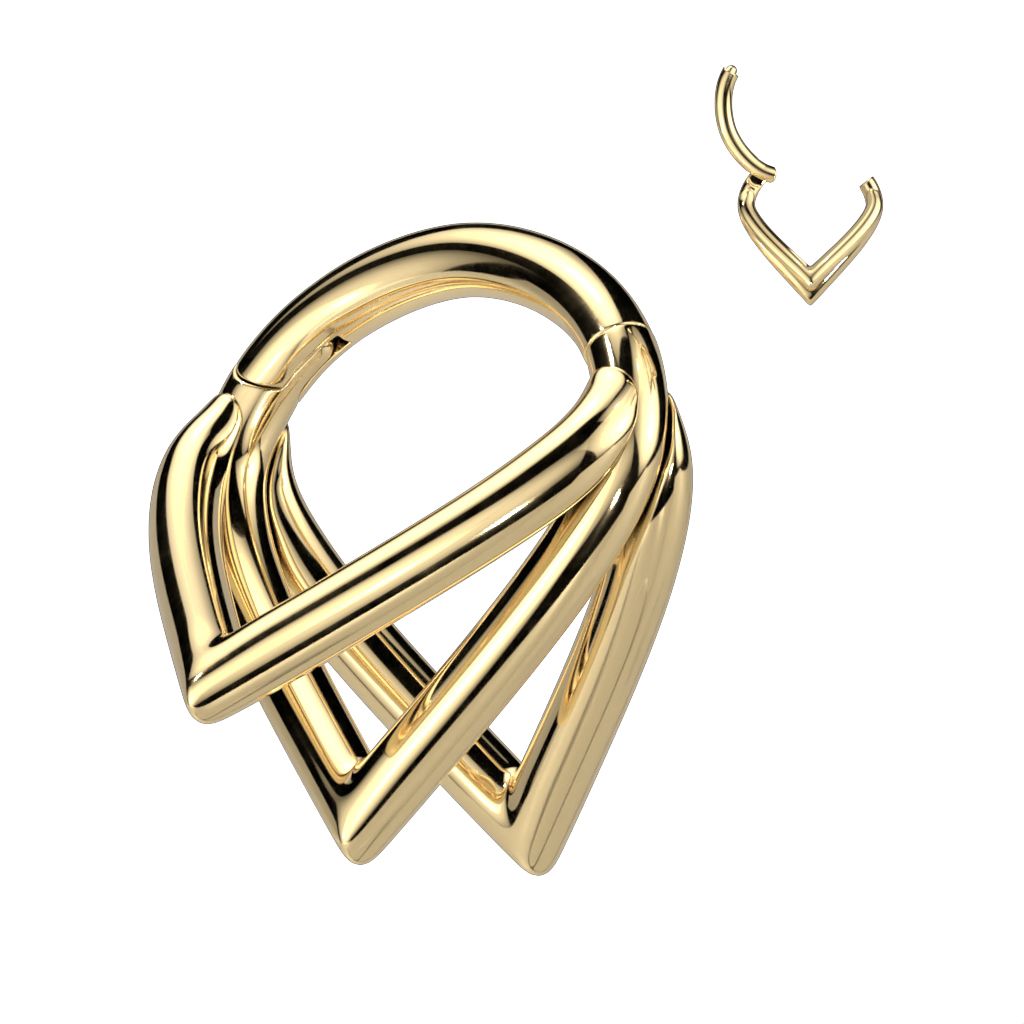 Hinged ring made of titanium with triple chevron rings