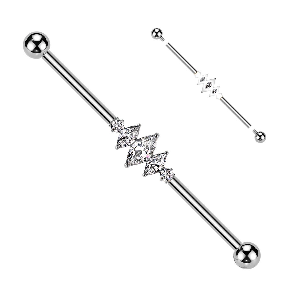Titanium industrial barbell with marquise stones
