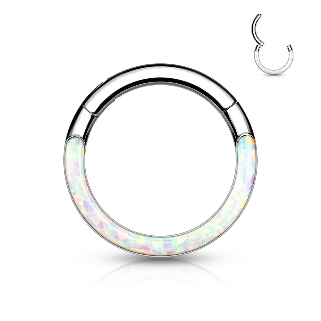 Ring made of titanium with a hinge and opal front