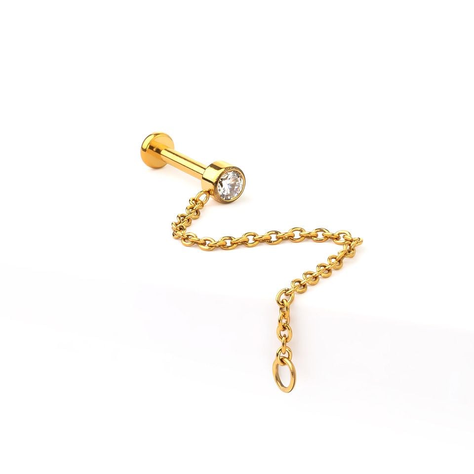Titanium labret with stone and chain