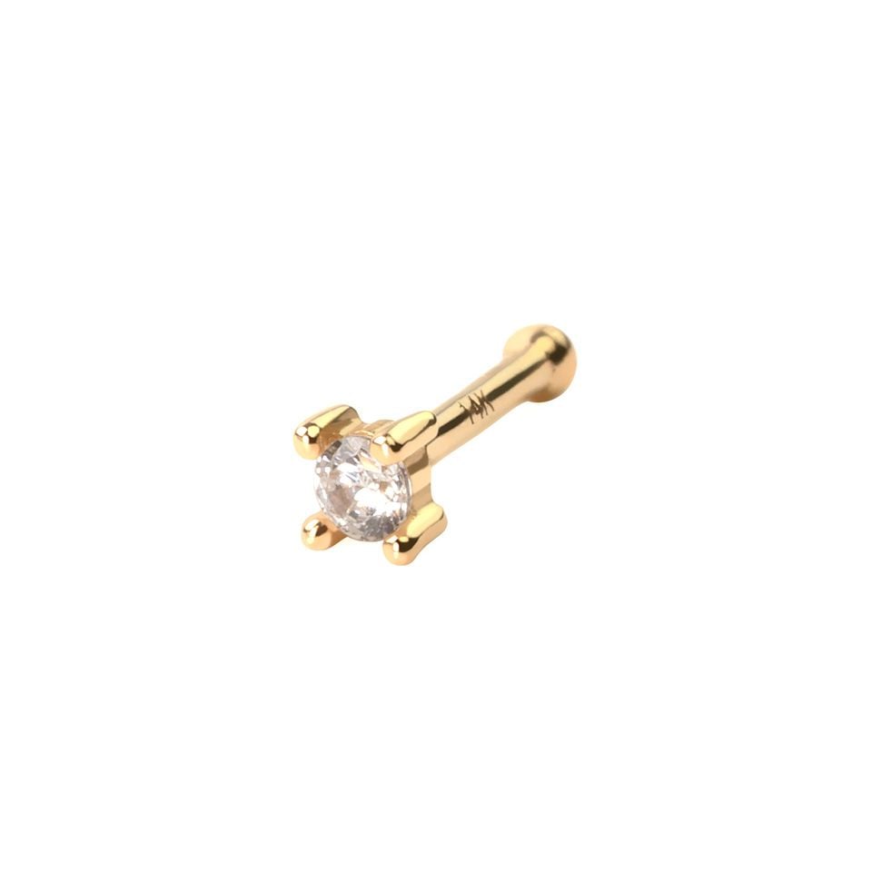 Nose stud made of 14k gold with faceted crystal stone