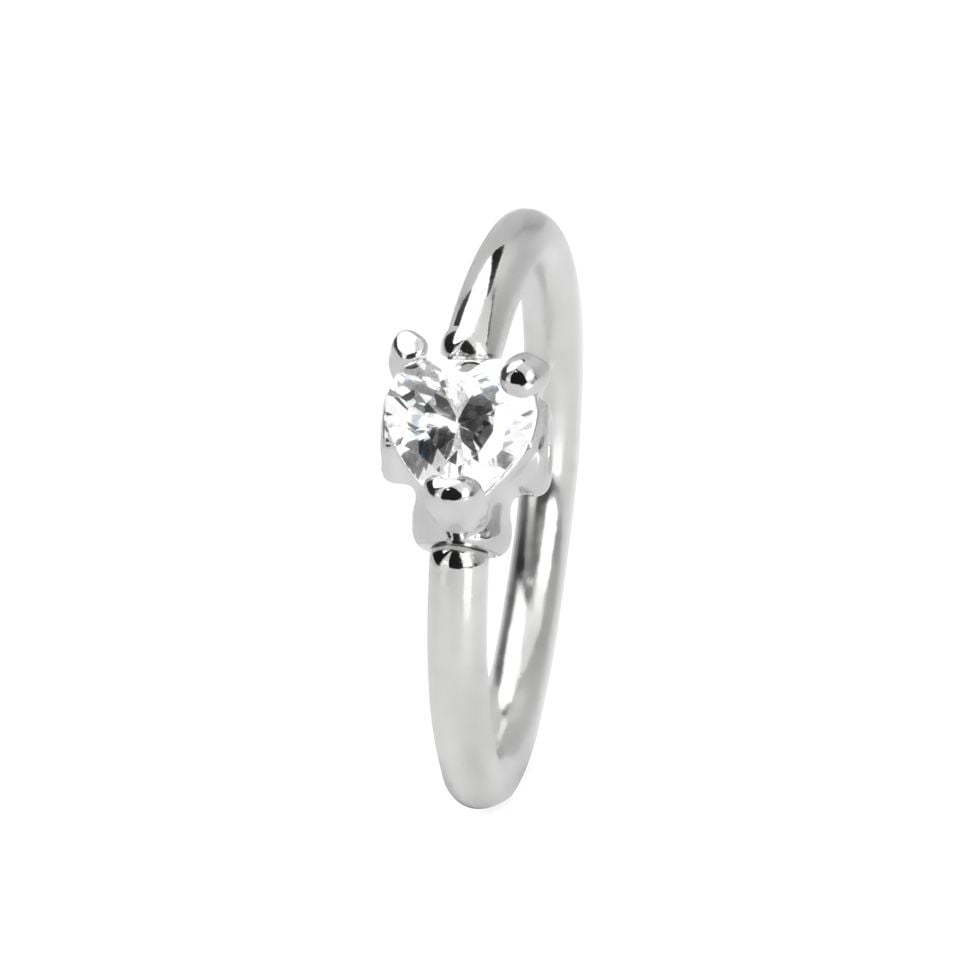 Captive bead ring with heart-shaped gem