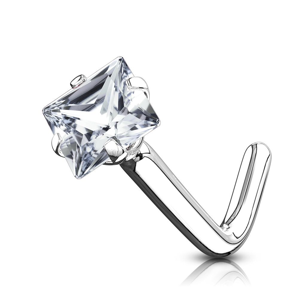 Nose ring made of 14k gold with square stone