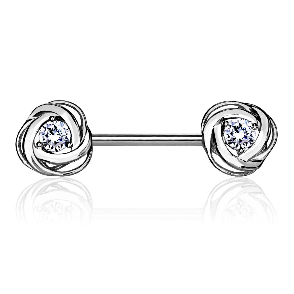 Nipple barbell with stones and roses