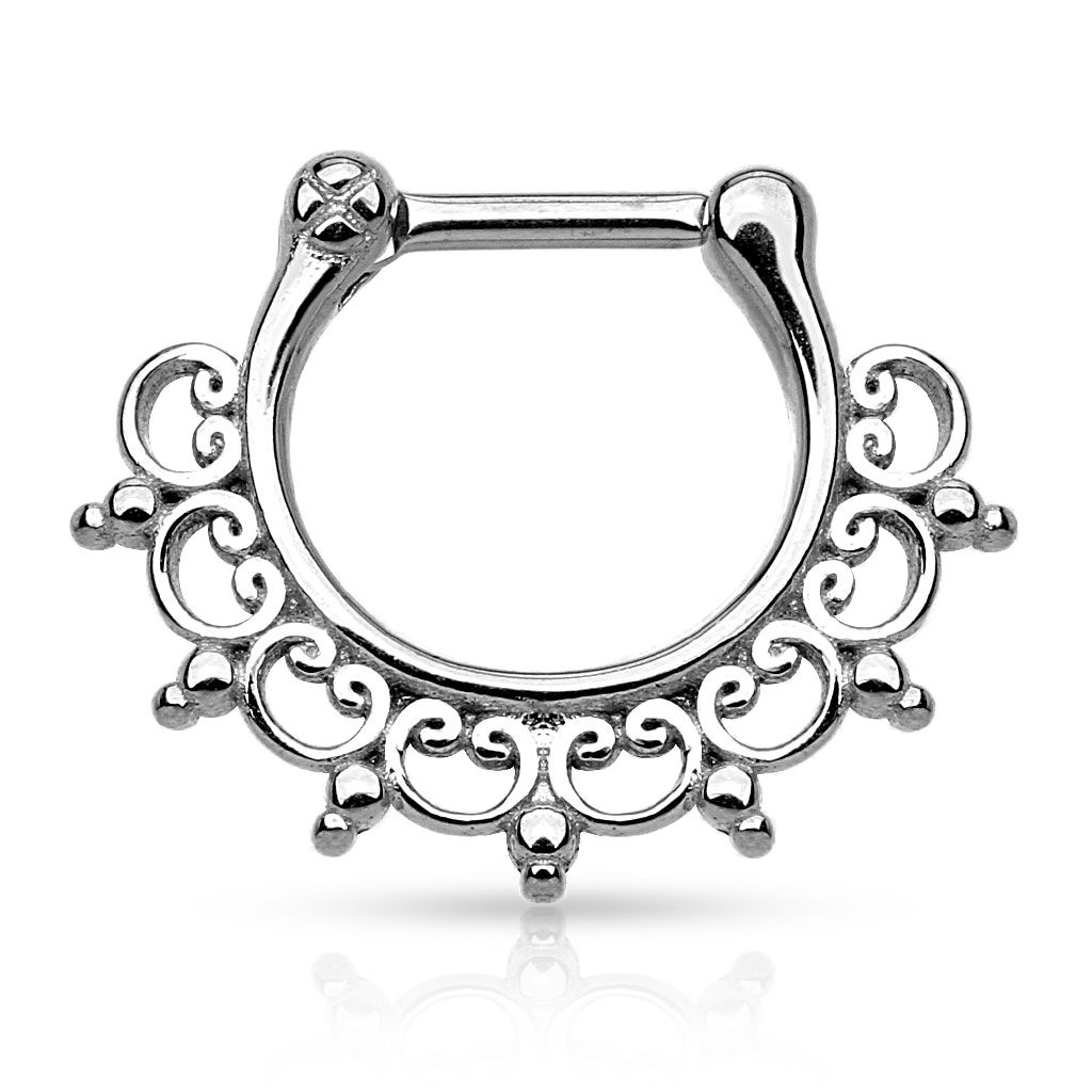 Septum clicker made of surgical steel with ornamental design