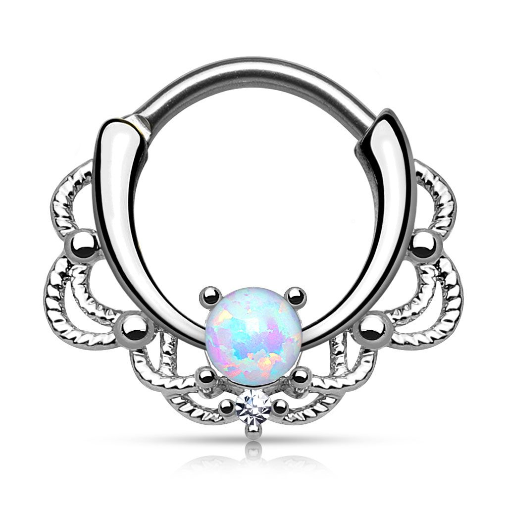 Septum clicker with opal stone and chain design