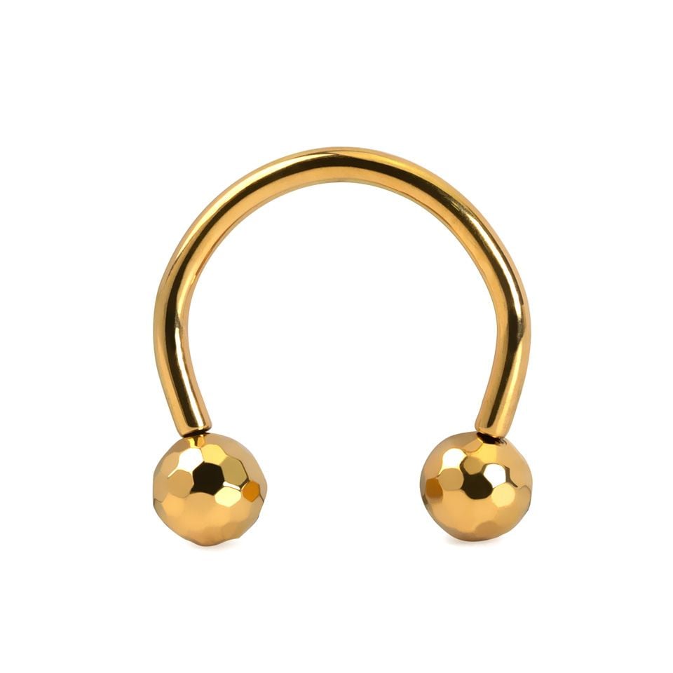 Circular barbell in titanium with faceted balls