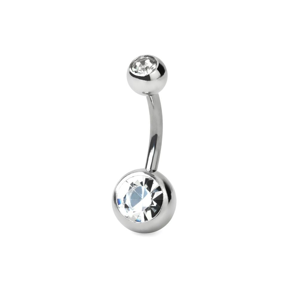 Belly button ring double jeweled made of surgical steel in a variety of colors