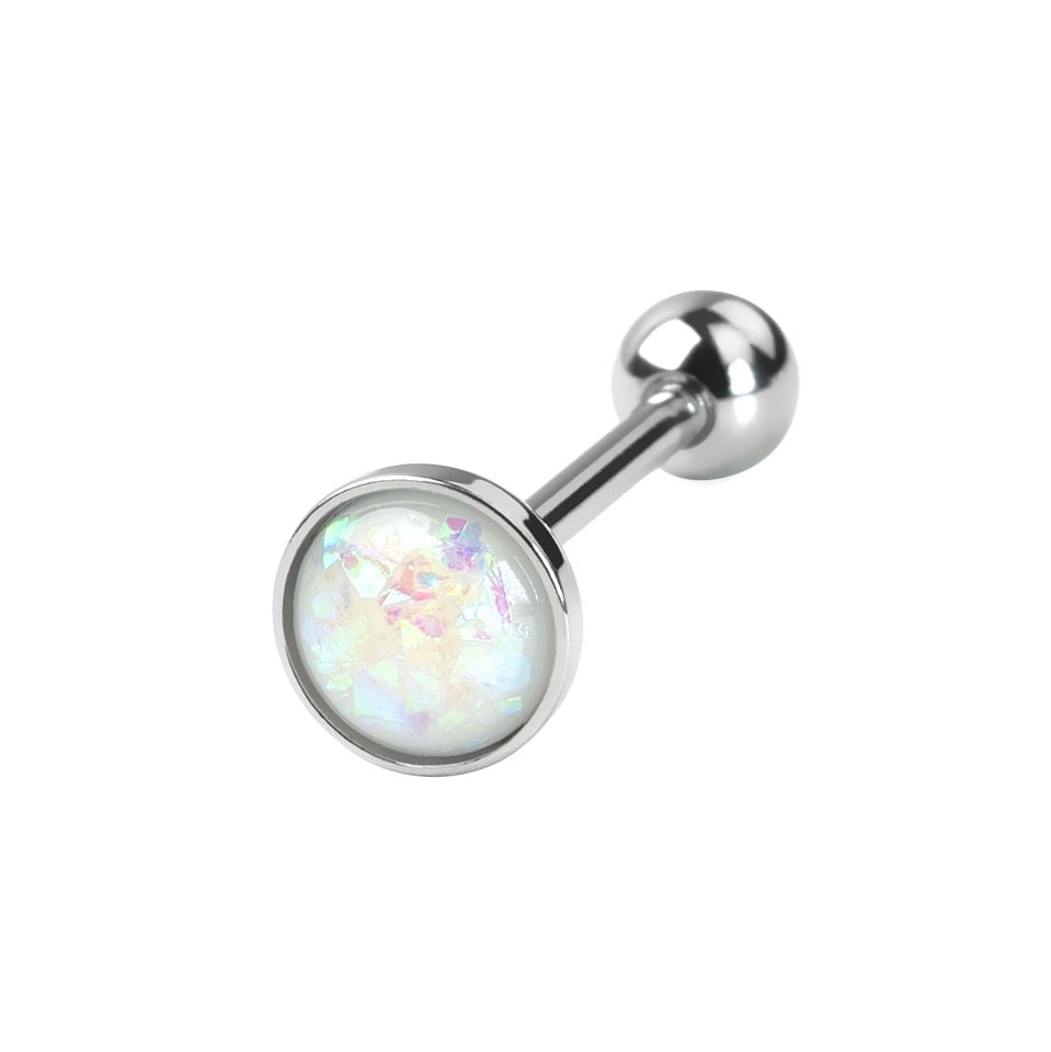 Tungepiercing med opalsten-Hvid