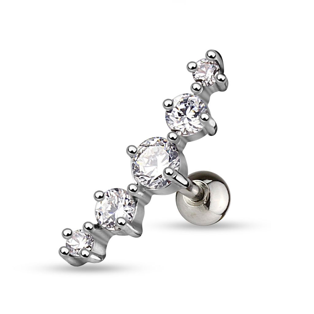 Helix piercing jewelry with gem channel