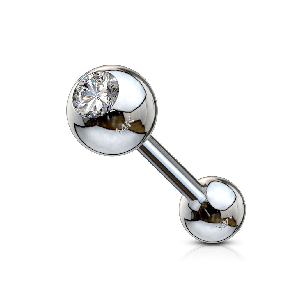 Ear piercing made of 14k gold with bezel-set stone