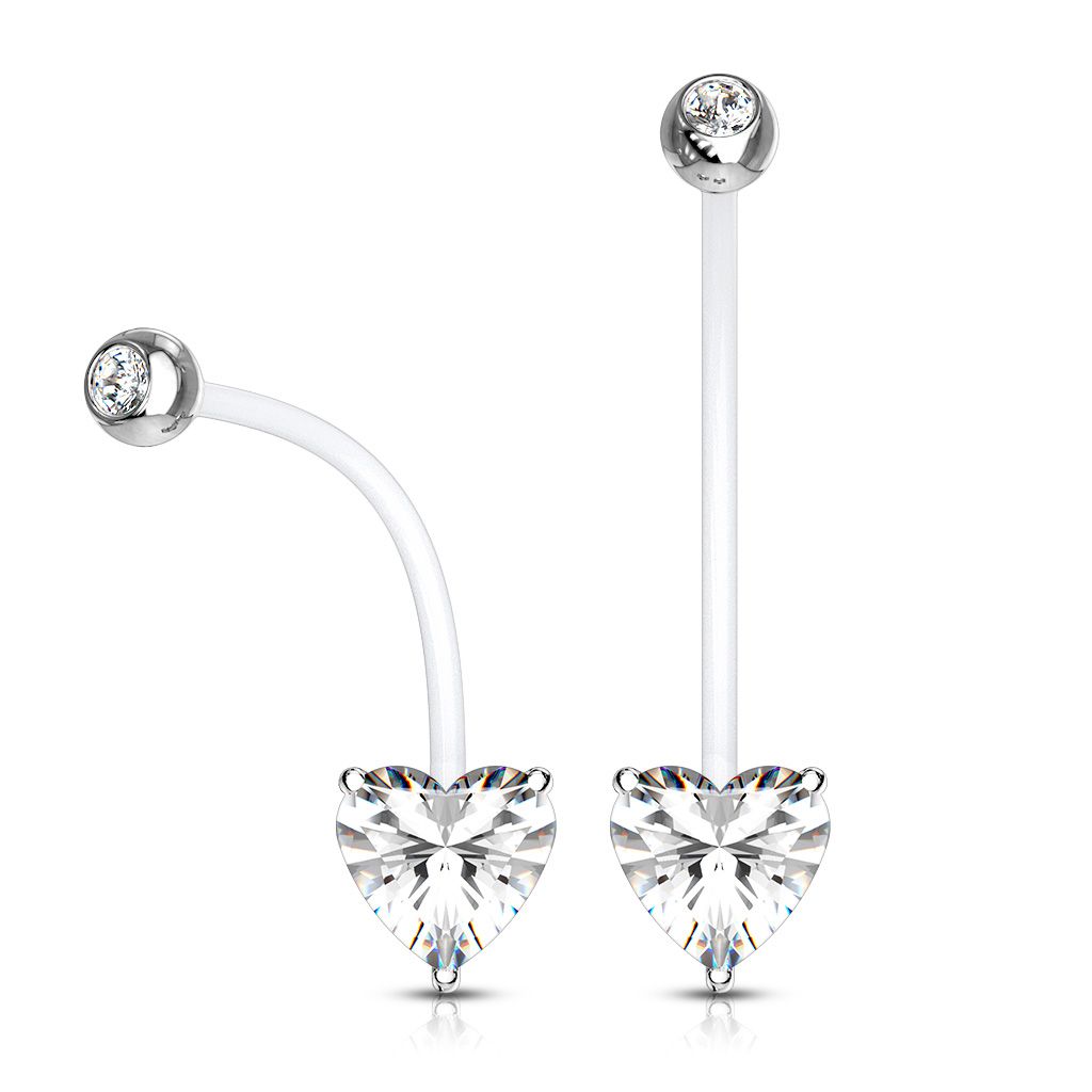 Pregnancy belly ring made of PTFE with heart-shaped gem