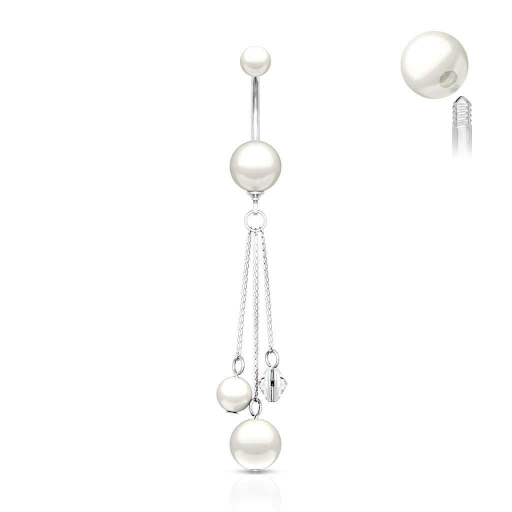 Belly button ring with acrylic pearl beads and dangle