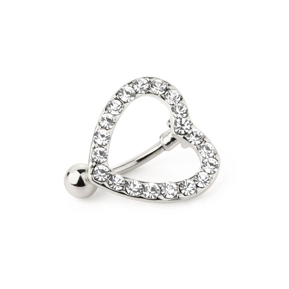 Belly button ring with inlaid edge heart