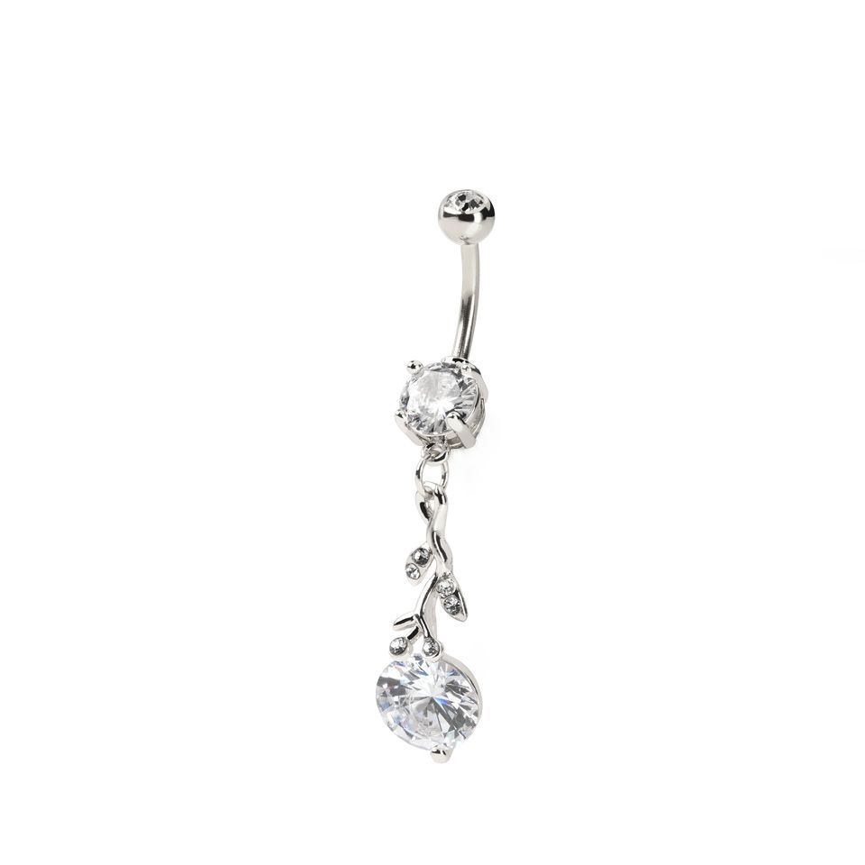 Belly button ring with studded branch dangle and stones