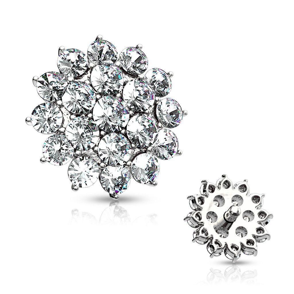 Dermal top made of 14k gold with flower charm-14K White gold