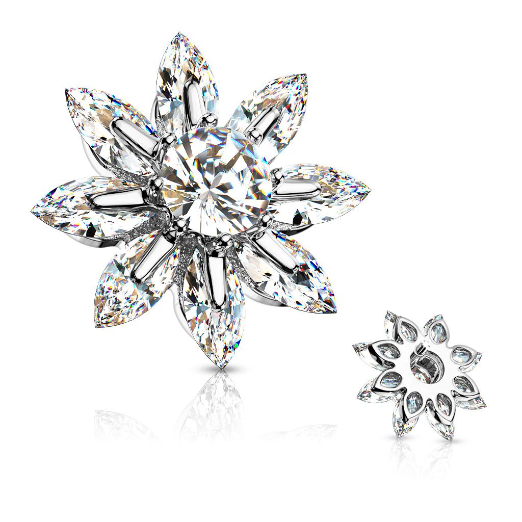 Dermal top with flower of studded petals and large central gem