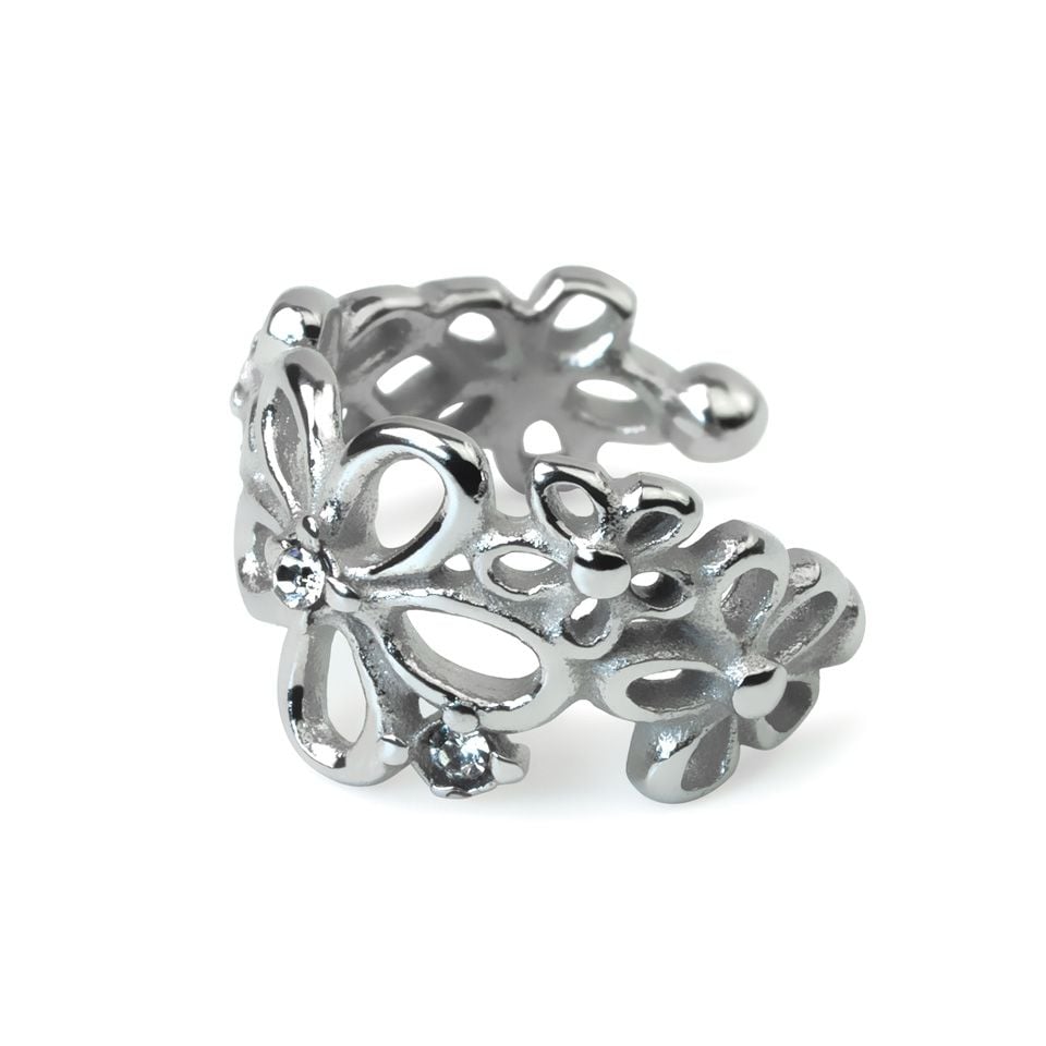 Ear cuff with flowers in surgical steel