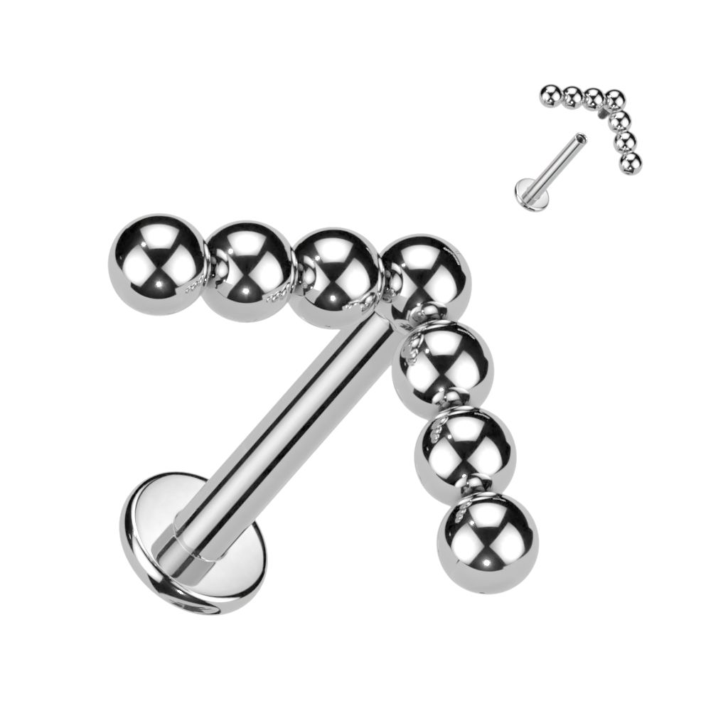 Titanium labret with a beaded chevron top